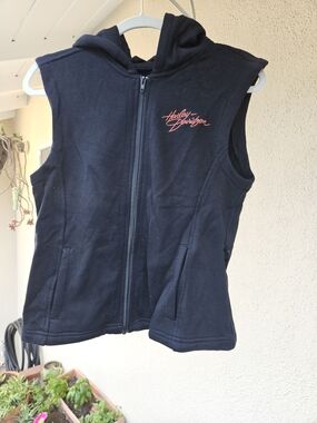 Harley-Davidson Black Sleeveless Hoodie Vest with Red Script Logo